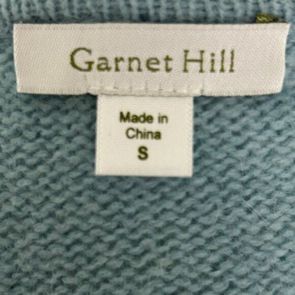 Garnet Hill Open Front Cardigan Sweater Blue Lambswool Angora Blend Size Small - Picture 3 of 6
